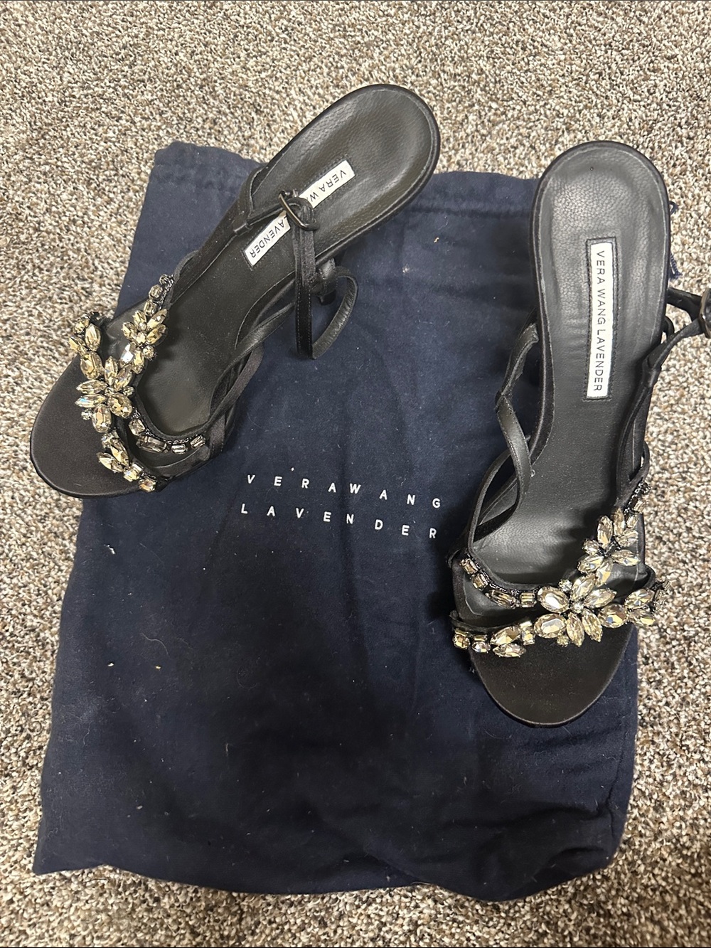Vera Wang Lavender Label Black Jeweled Slingback Heels